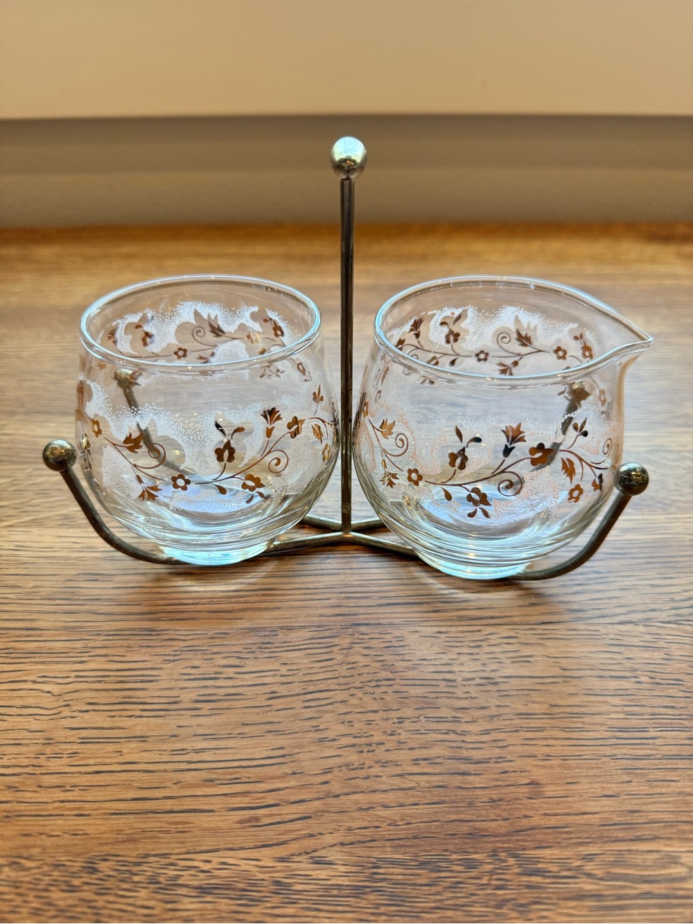Libby Duchess Pink Sugar and Creamer Set with Gold Tone Caddy